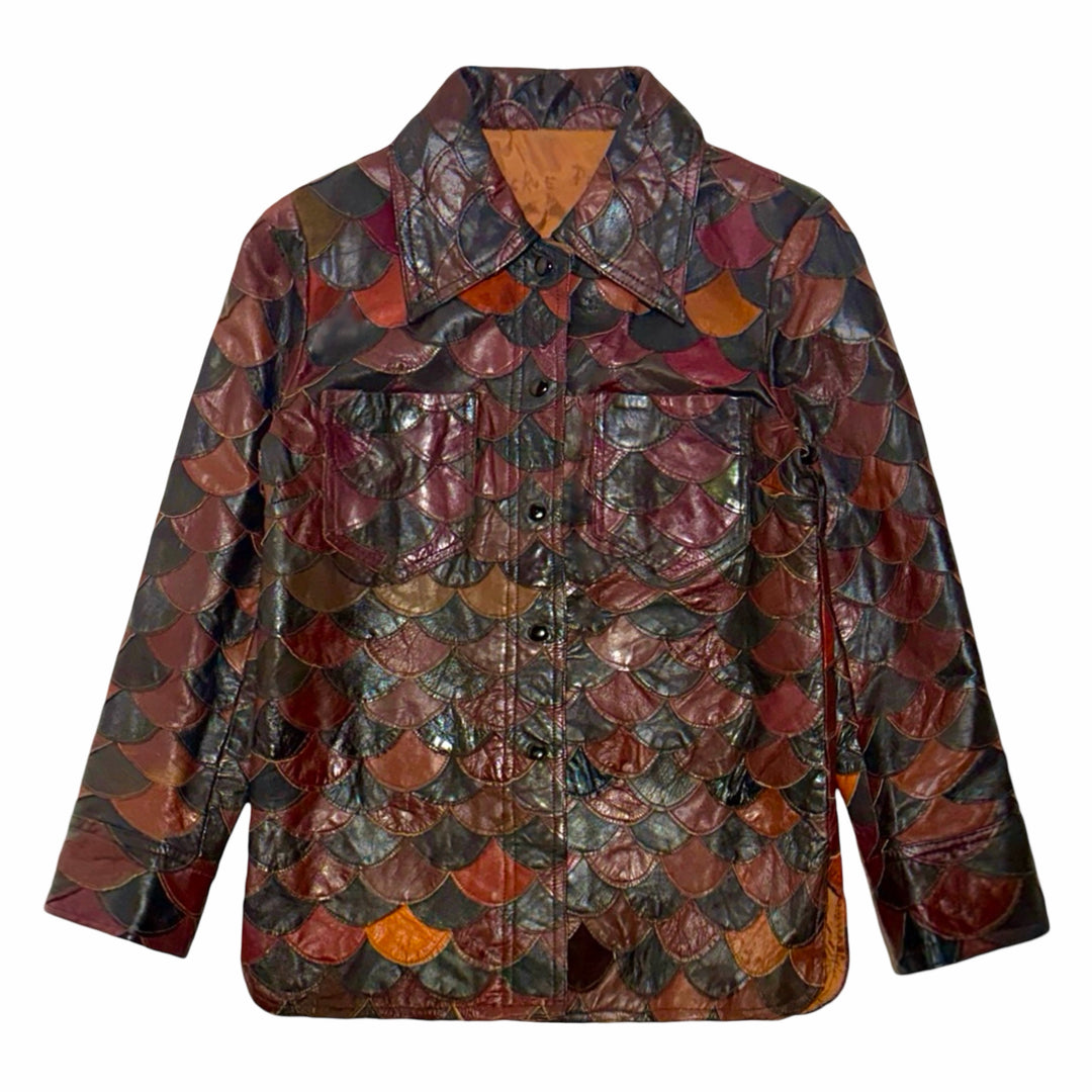 1970’S FISHSCALE MADE IN USA CROPPED PATCHWORK LEATHER JACKET MEN’S SMALL / WOMEN’S MEDIUM