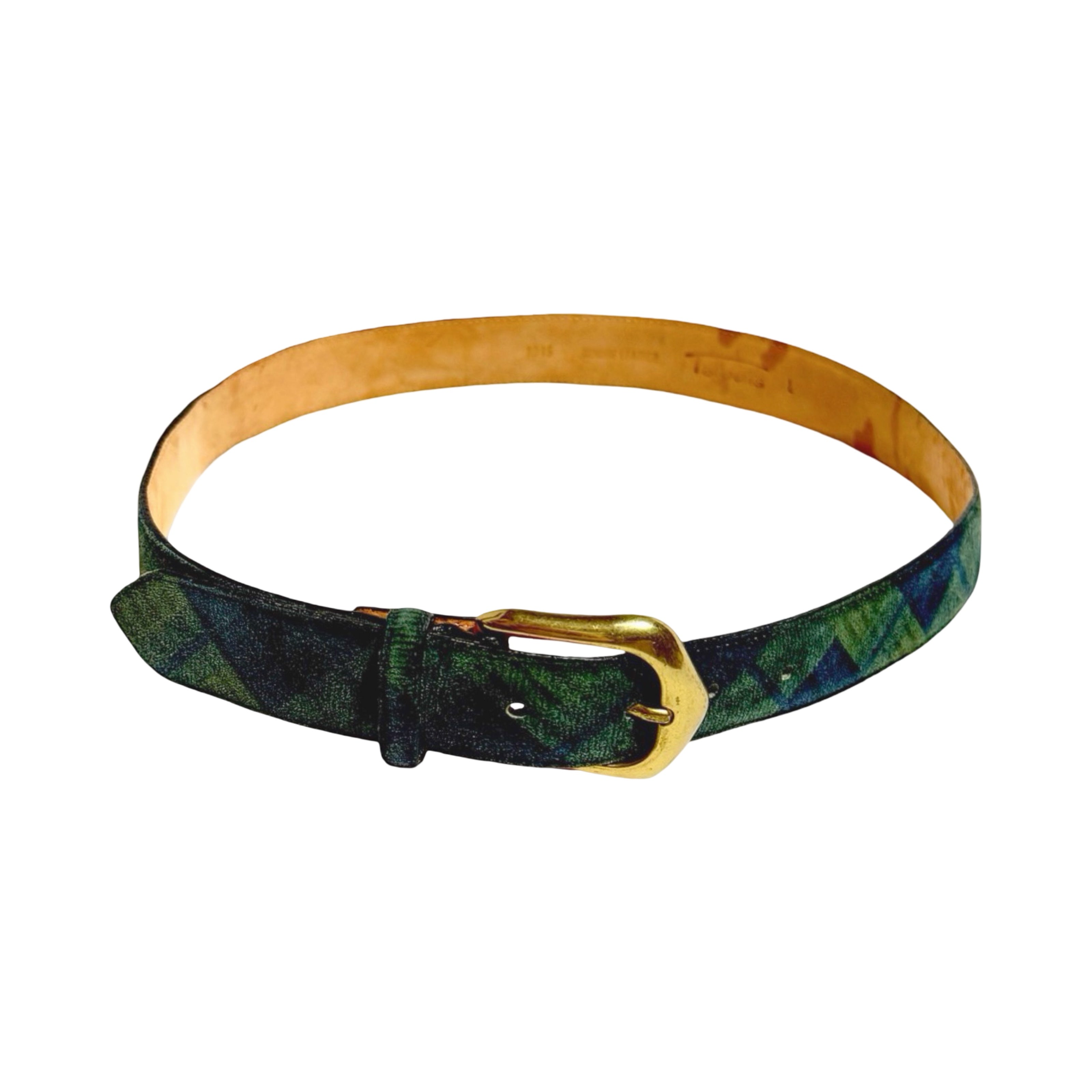 Talbots plaid leather belt full view