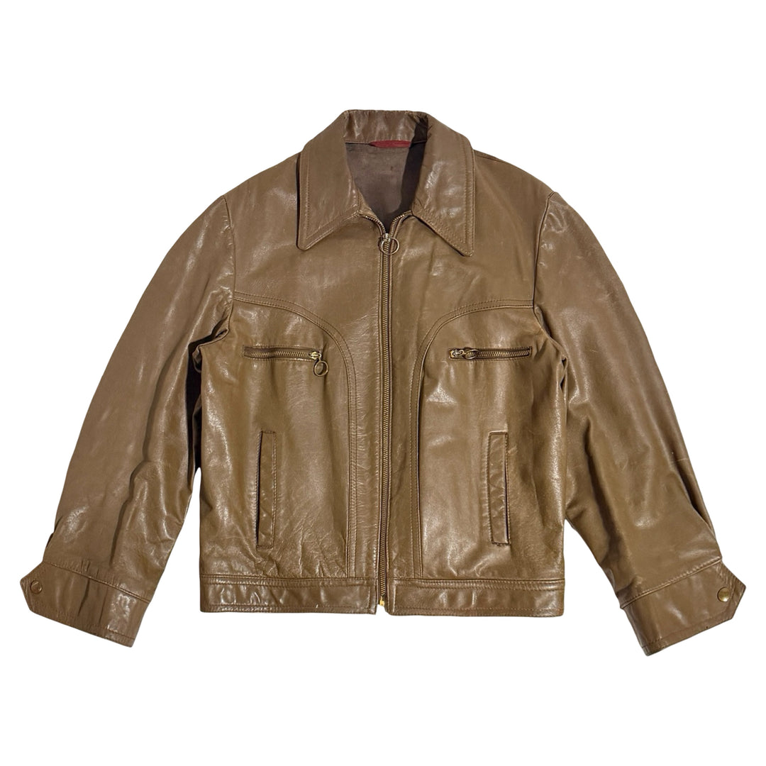 1960’S CANYON SADDLE BROWN MADE IN USA CROPPED LEATHER JACKET X-LARGE