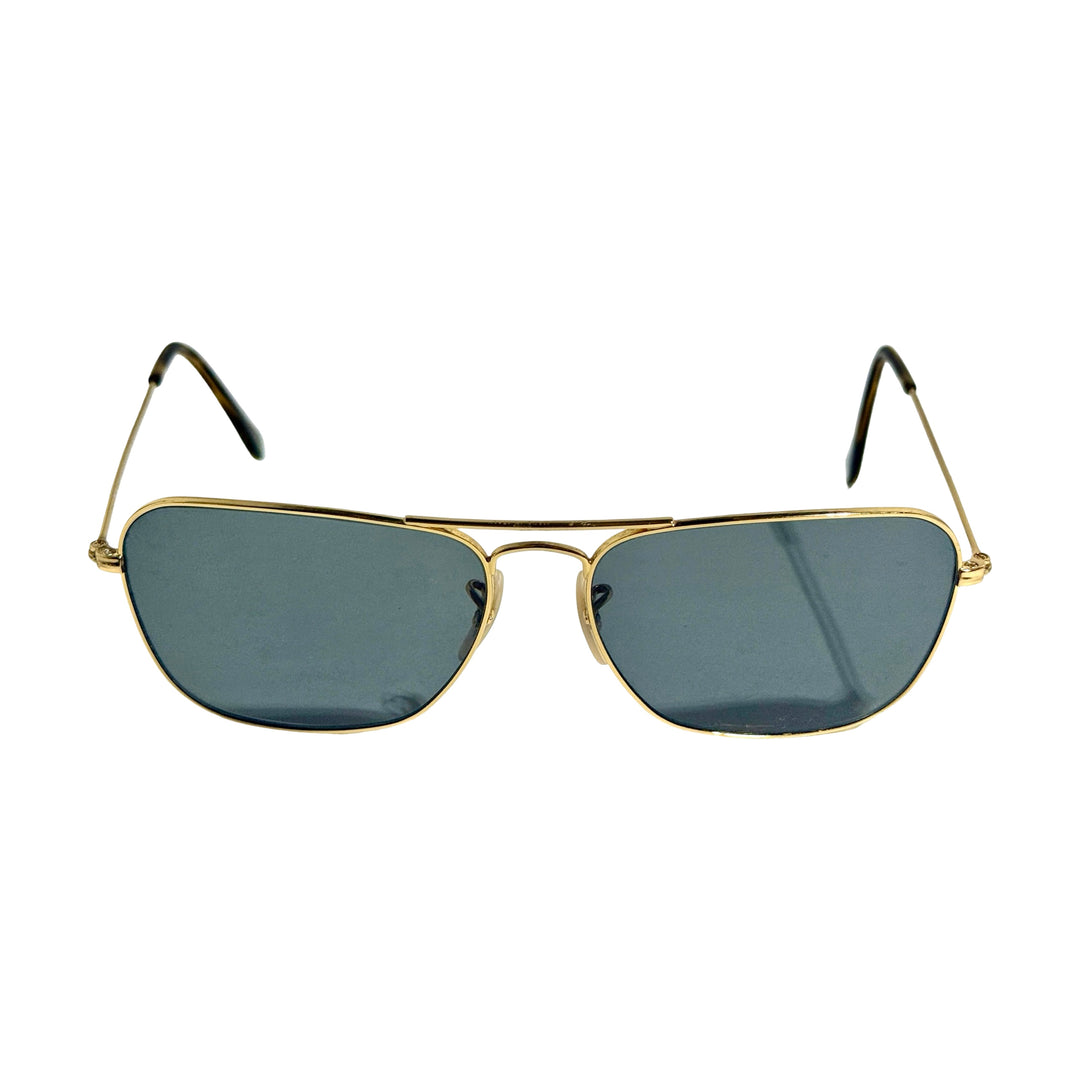 1990’S RAY BAN MADE IN ITALY CARAVAN GOLD WIRE FRAME SMOKE LENSE AVIATOR SUNGLASSES