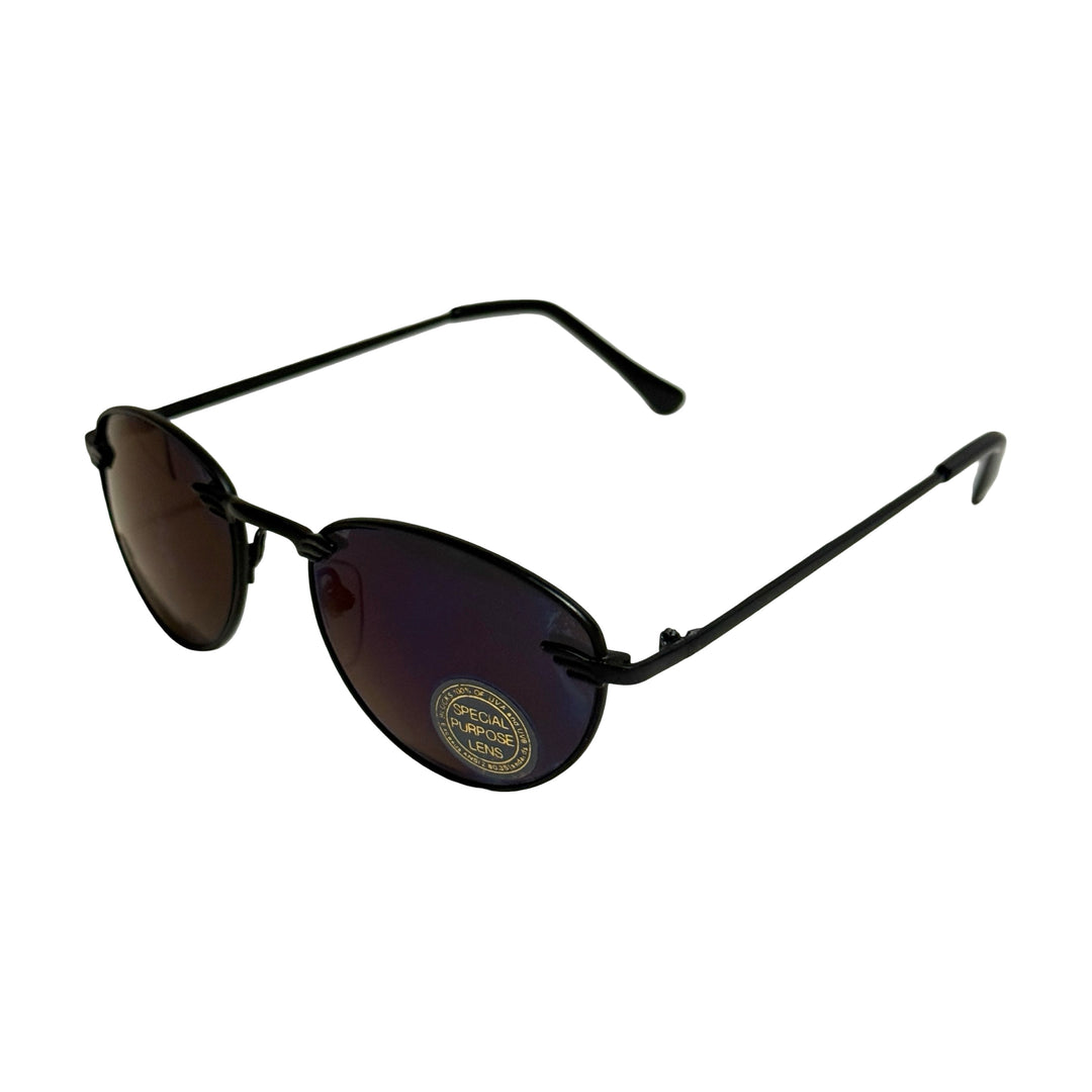 1990’S DEADSTOCK RIMLESS OVAL BLACK WIRE FRAME PURPLE/BLUE LENSE SUNGLASSES