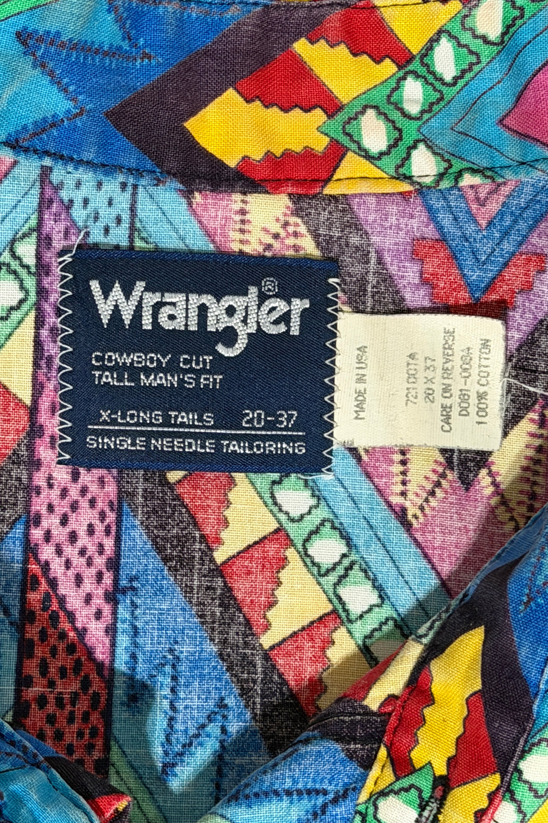 1990’S WRANGLER MADE IN USA SOUTHWESTERN PARTY PRINT WESTERN SLEEVELESS B.D. SHIRT XXL