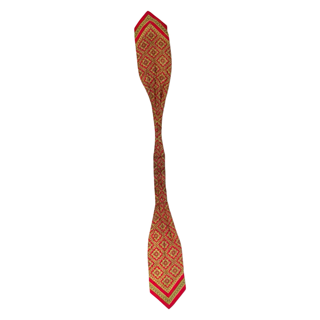 1960’S CHRISTIAN DIOR MADE IN FRANCE 100% SILK ASCOT CRAVAT TIE RED GOLD FOULARD PAISLEY NECK SCARF UNISEX