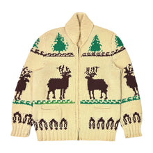 Cargar imagen en el visor de la galería, 1960’S REINDEER COWICHAN MADE IN CANADA CROPPED KNIT WOOL ZIP SWEATER JACKET XX-LARGE
