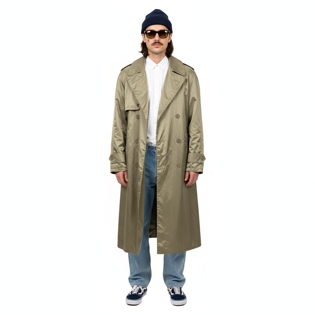 1950’S US ARMY MADE IN USA TAUPE WATERPROOF RAINCOAT TRENCH COAT LARGE