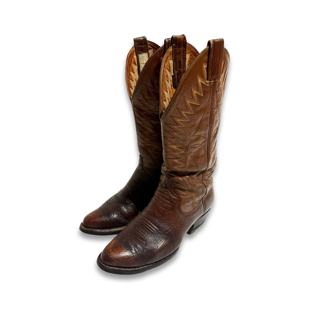 1970’S SANDERS BOOTS BROWN EMBROIDERED LEATHER COWBOY BOOTS 9.5