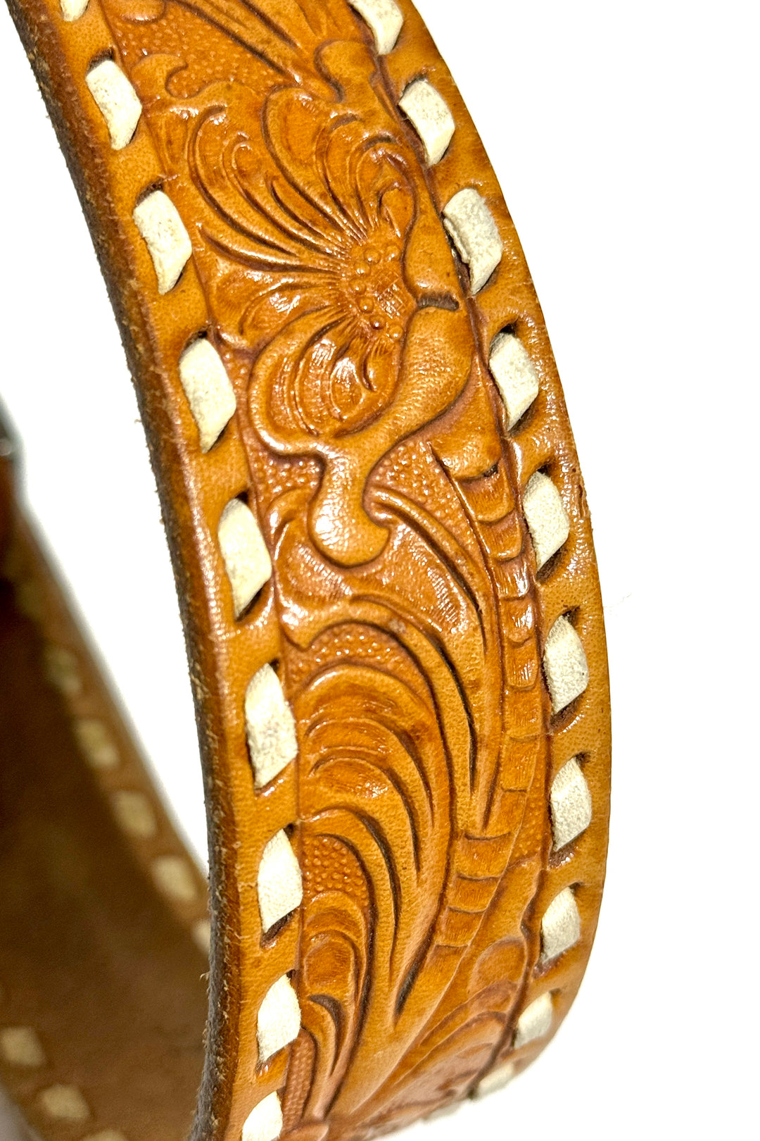 1970’S TONY LAMA MADE IN USA HANDTOOLED FLORAL WESTERN LEATHER BELT 32