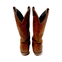 Load image into Gallery viewer, 1980’S CODE WEST BY DAN POST MADE IN USA WESTERN CUT OUT PANEL LEATHER COWBOY BOOTS 9.5
