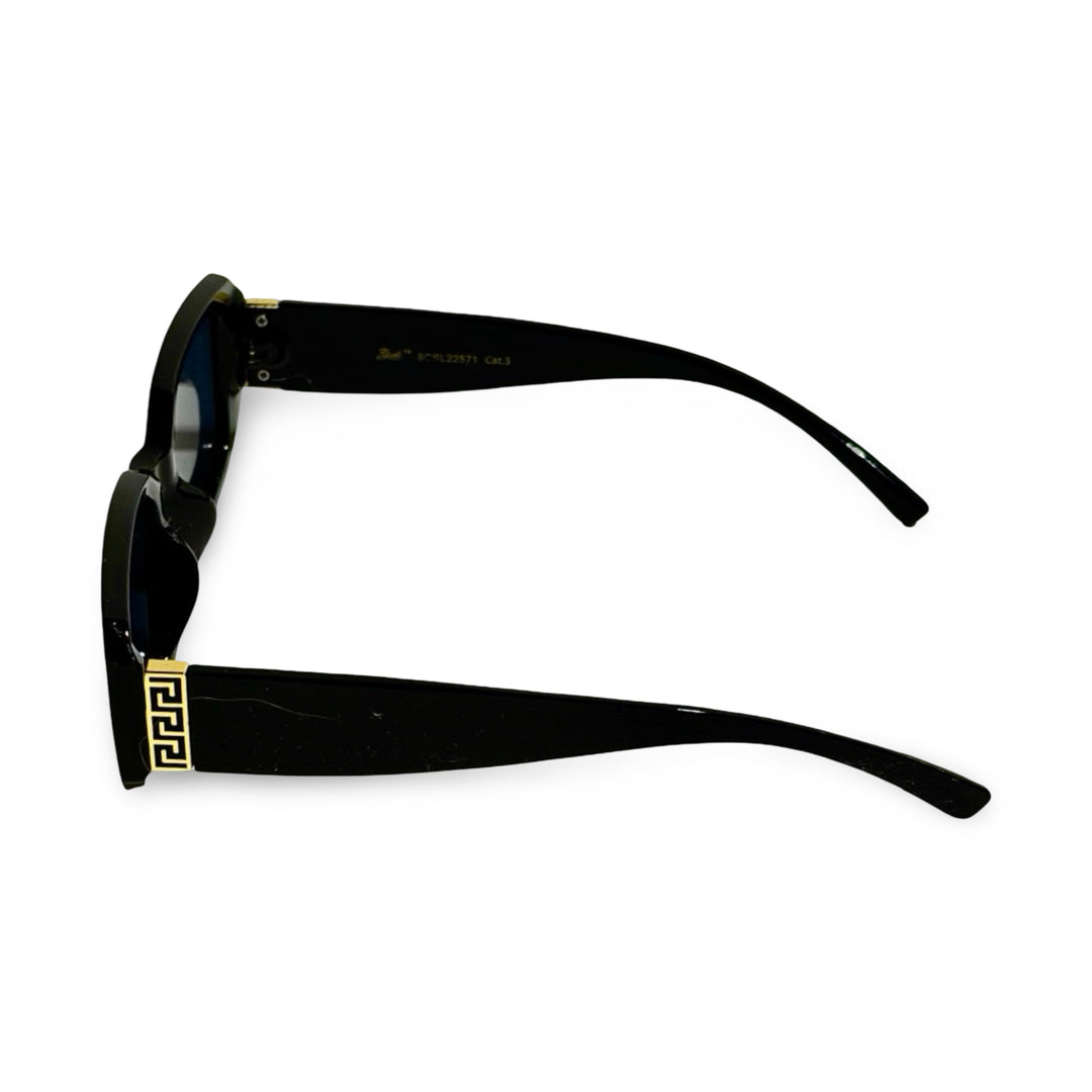 2000’S GREEK BORDER THICK BLACK ACETATE WRAPAROUND FRAME WITH BLACK LENSE SUNGLASSES