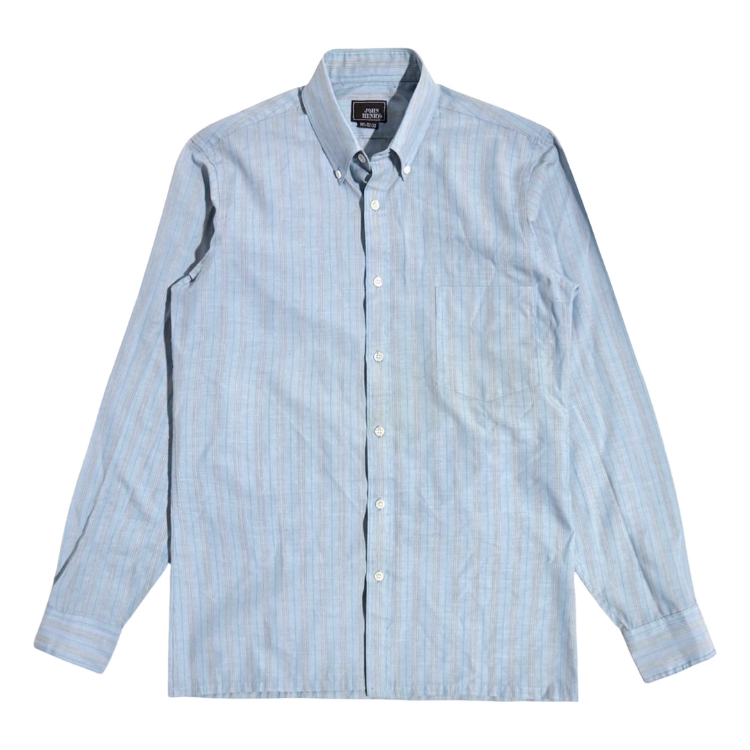 1970’S JOHN HENRY MADE IN USA BLUE STRIPED OXFORD CLOTH L/S B.D. SHIRT SMALL