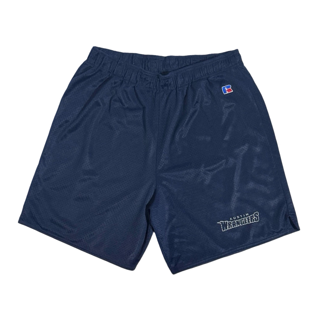 2000’S RUSSELL ATHLETICS “AUSTIN WRANGLERS” MESH 7” GYM SHORTS X-LARGE