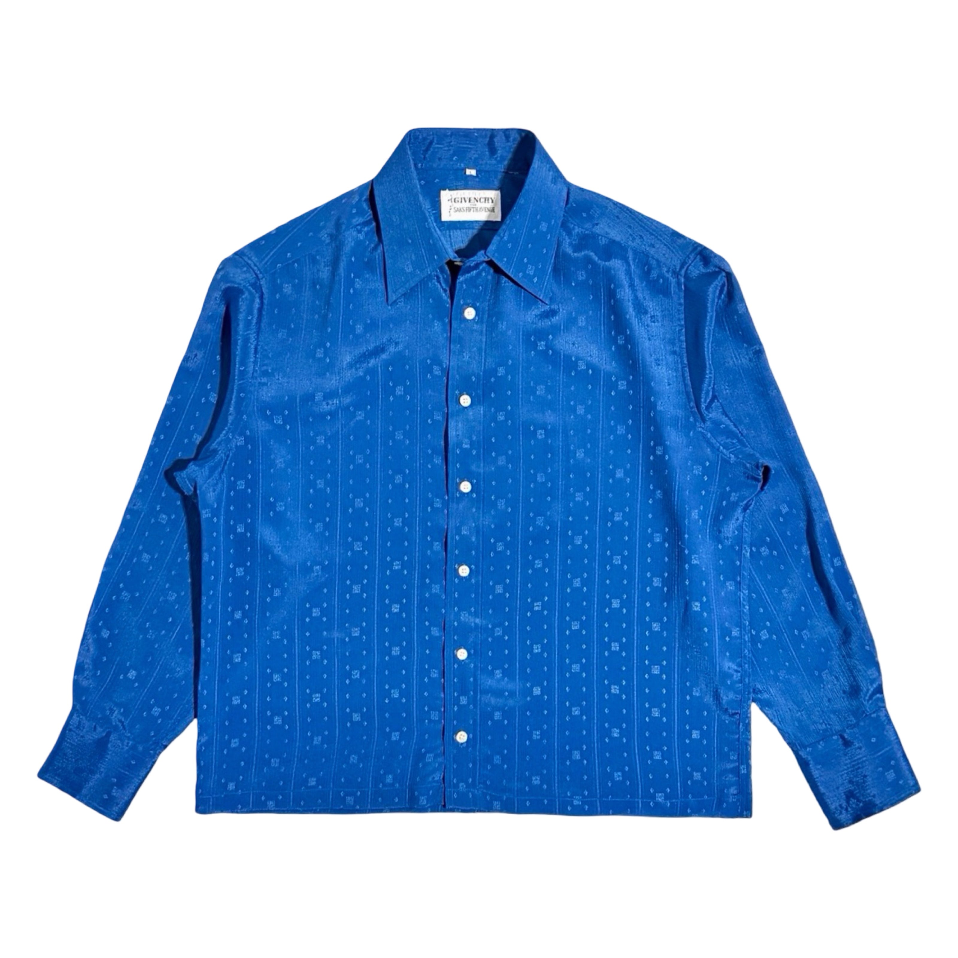 1970's Givenchy for Saks Fifth Avenue royal blue jacquard shirt front