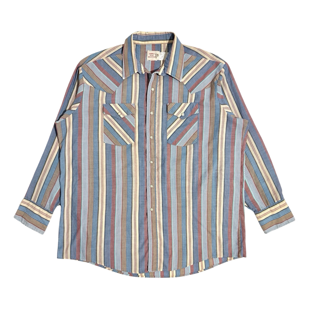 1980’S SADDLE KING WESTERN MADE IN USA MULTICOLOR STRIPED WESTERN PEARL SNAP L/S B.D. SHIRT XXL