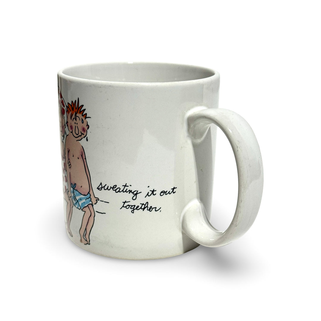 1980’S APPLAUSE “LOVE MEANS SWEATING TOGETHER” CERAMIC COFFEE MUG