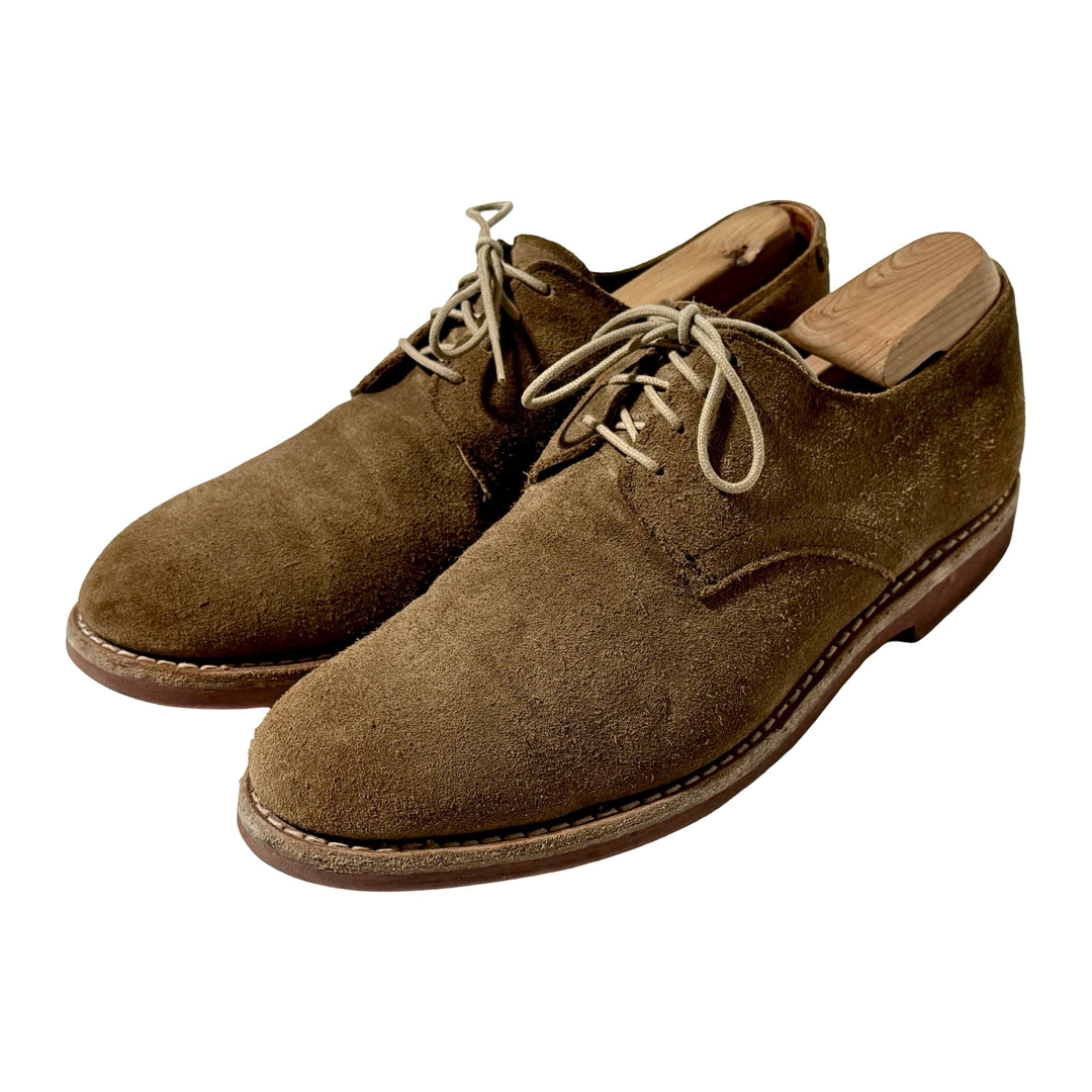 1990’S ALLEN EDMONDS MADE IN USA RED BRICK VIBRAM SOLED BROWN SUEDE OXFORD SHOES 10.5