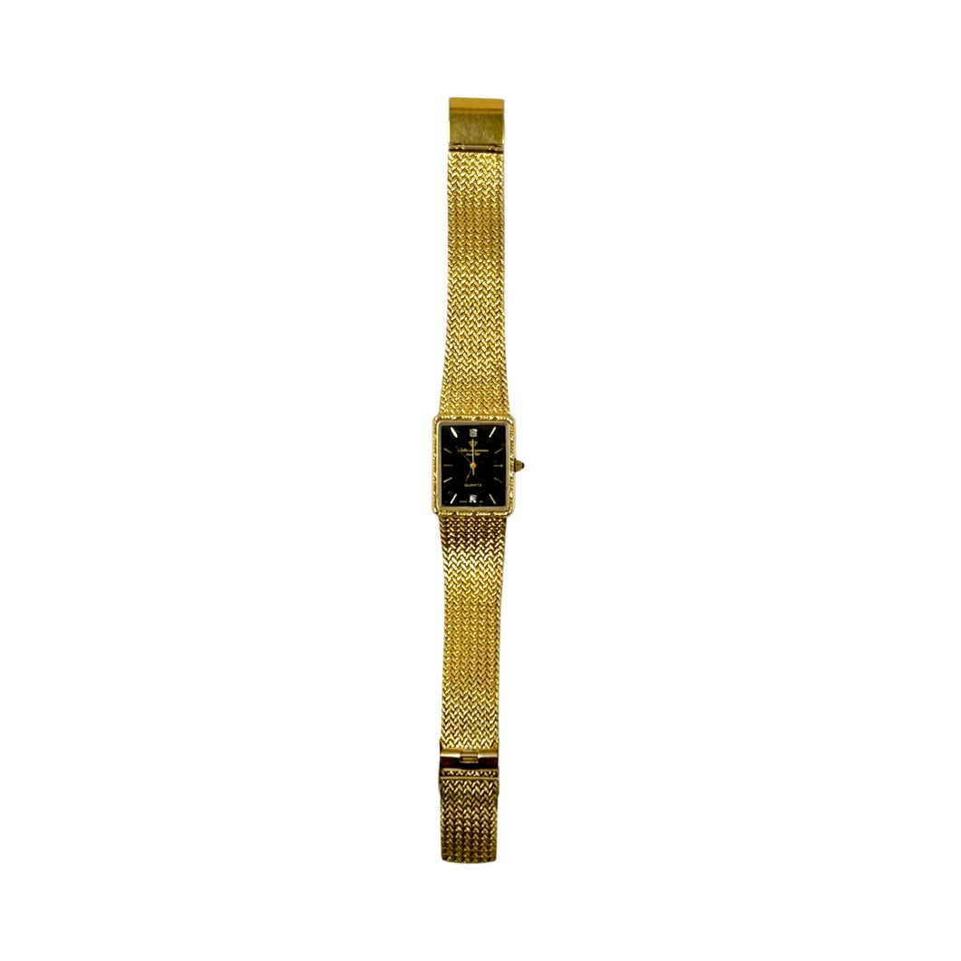 1970’S JULES JURGENSON DIAMOND BLACK FACE GOLD PLATED WRISTWATCH