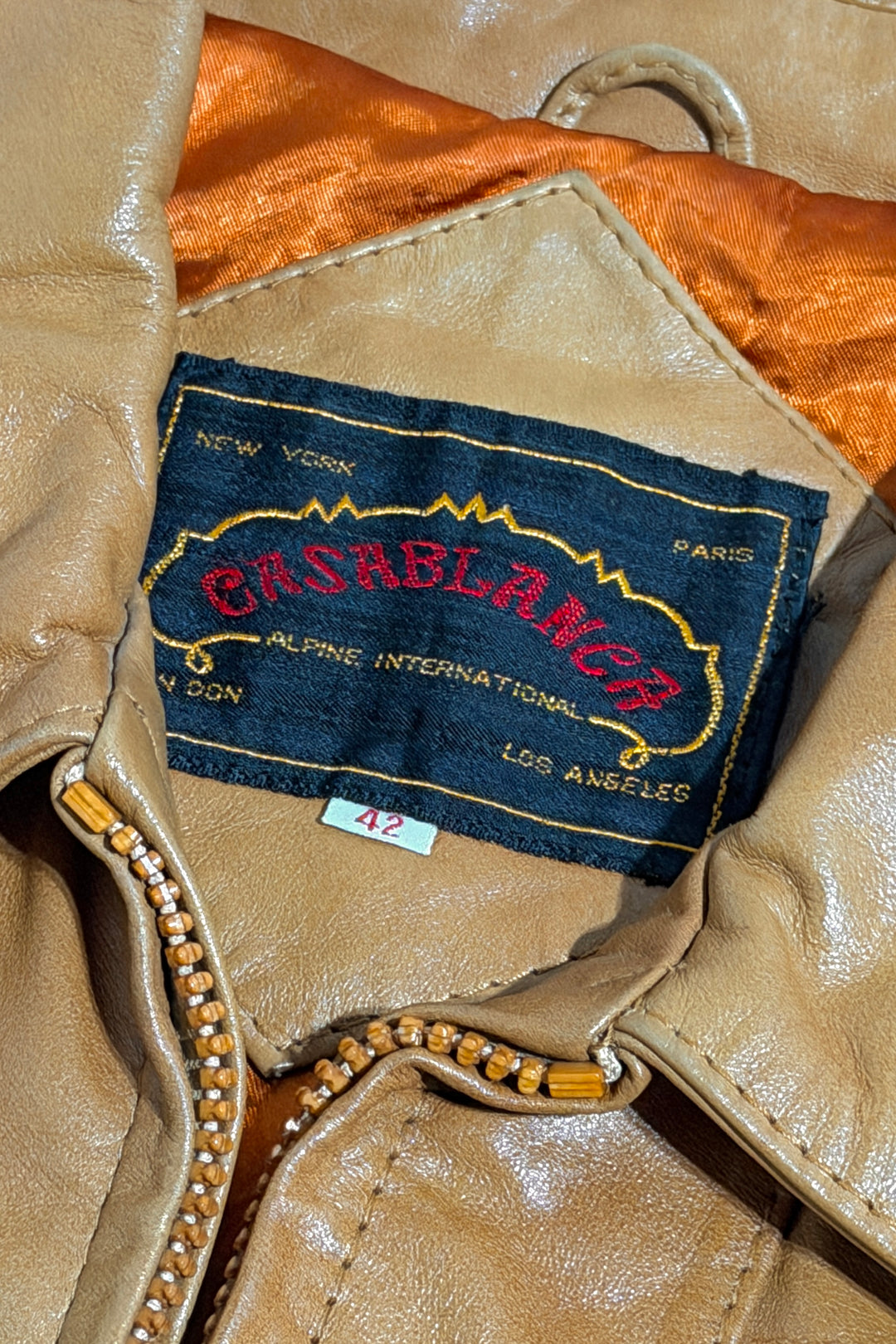 1970’S CASABLANCA MADE IN USA CROPPED WESTERN CARAMEL LEATHER JACKET LARGE