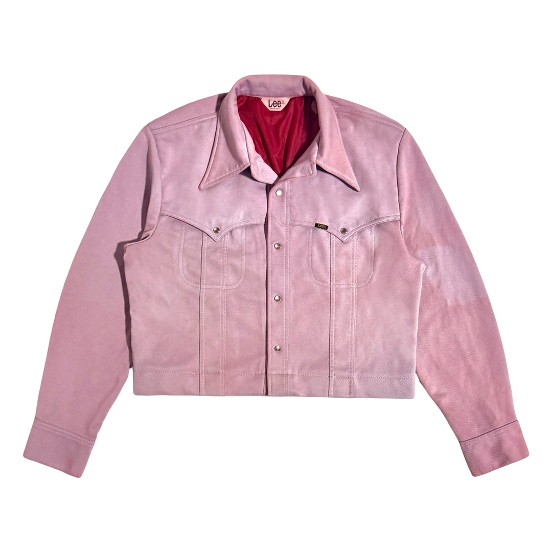 1970’S LEE MADE IN USA CROPPED PINK WESTERN PEARL SNAP TRUCKER JACKET X-LARGE