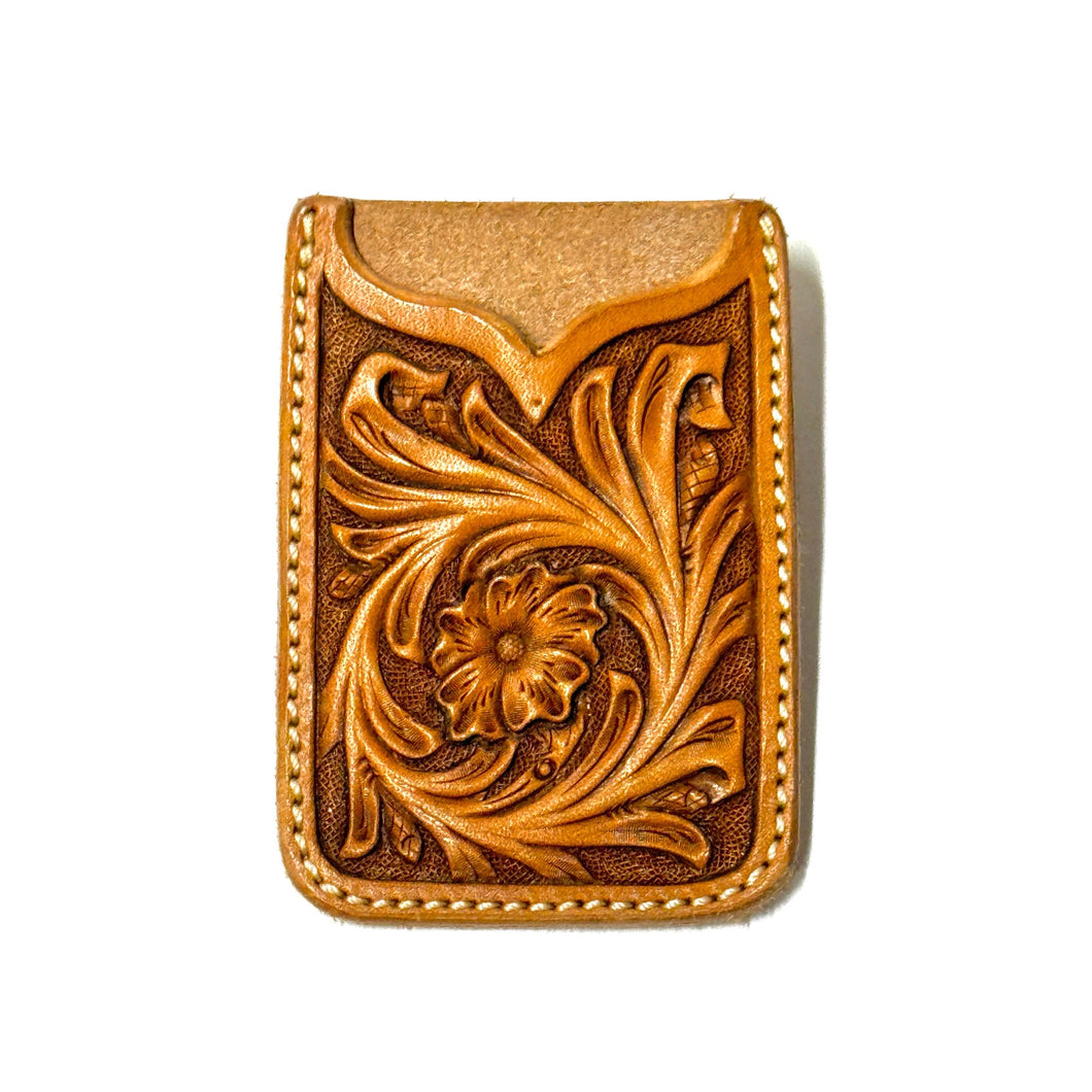 1980’S WESTERN HANDTOOLED LEATHER MONEY CLIP