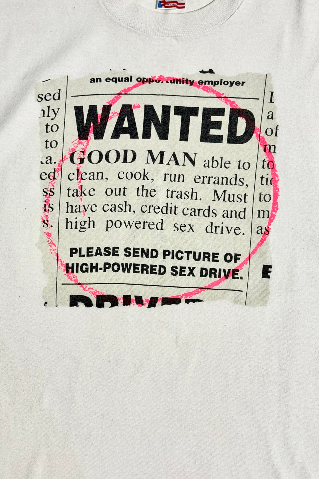 1980’S WANTED: A GOOD MAN MADE IN USA SINGLE STITCH JERSEY S/S T-SHIRT LARGE