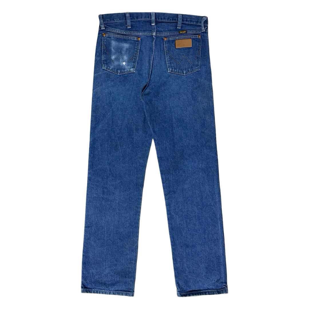 2000’S WRANGLER 13MWZ FADED DARK WASH COWBOY COWBOY CUT WESTERN BOOTCUT DENIM JEANS 34 X 34