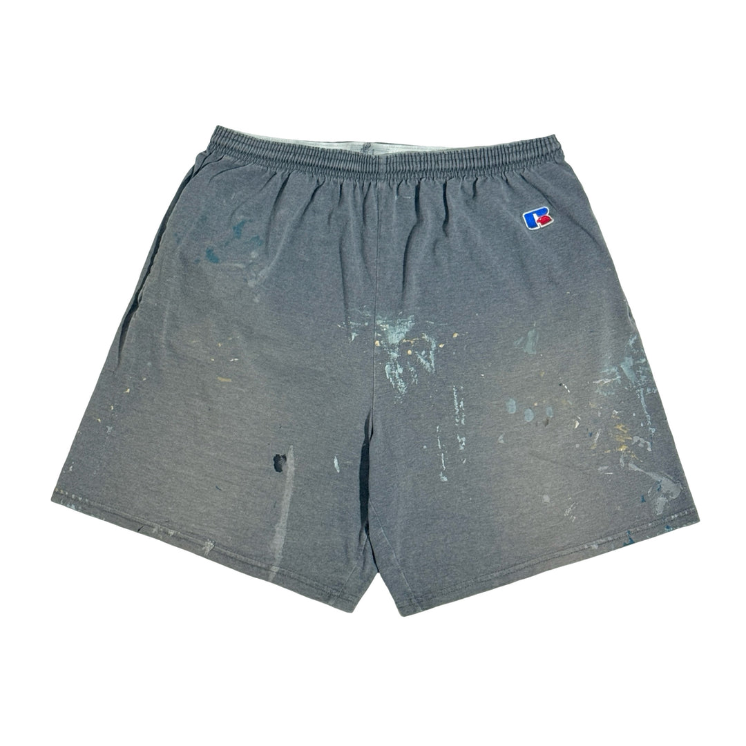 1990’S RUSSELL ATHLETICS MADE IN USA THRASHED & FADED PAINTER 6”SHORTS LARGE