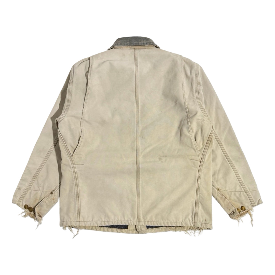 1990’S CARHARTT MADE IN USA THRASHED &amp; FADED DUCK CANVAS CORDUROU COLLAR BARN COAT JACKET X-LARGE