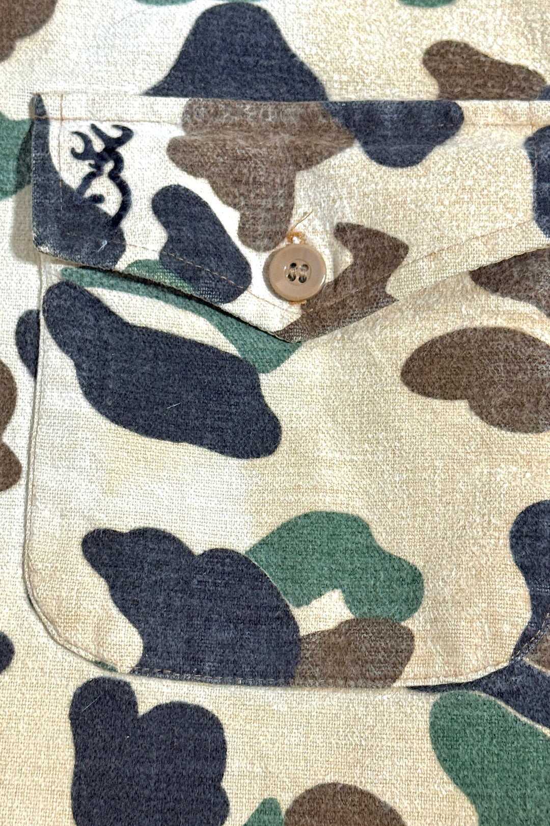 1990’S BROWNING MADE IN USA CHAMOIS CLOTH HUNTING CAMO L/S B.D. SHIRT MEDIUM