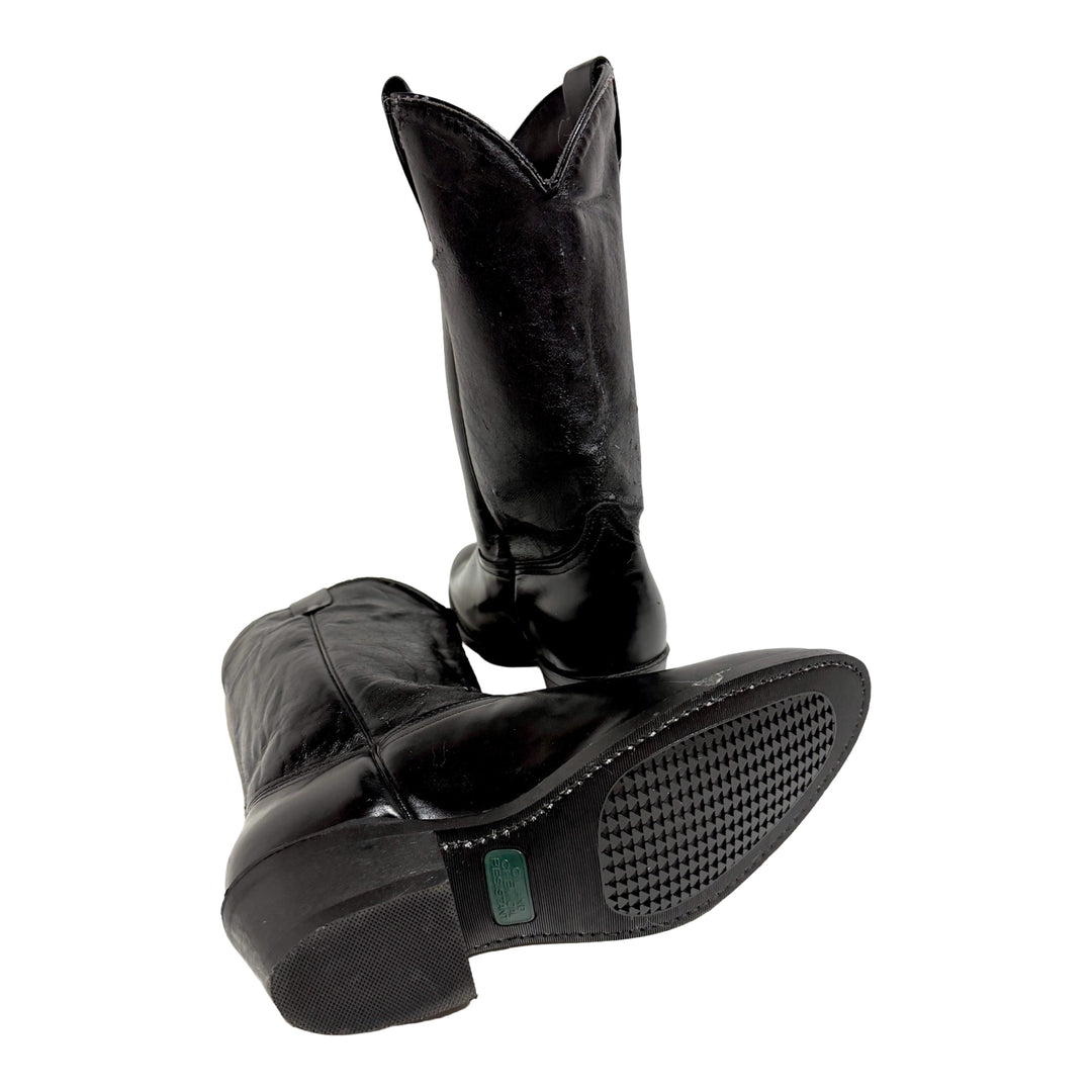 1970’S DEADSTOCK MADE IN USA BLACK ROPER STYLE LEATHER COWBOY BOOTS 9