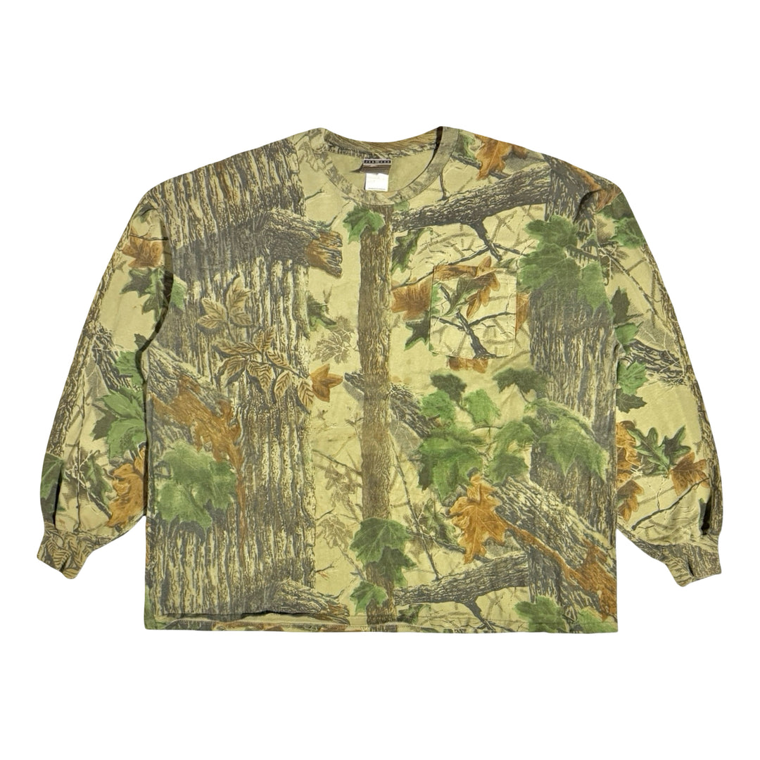 1990’S JERZEES OUTDOORS REALTREE ®️ HUNTING CAMO POCKET L/S T-SHIRT XXL
