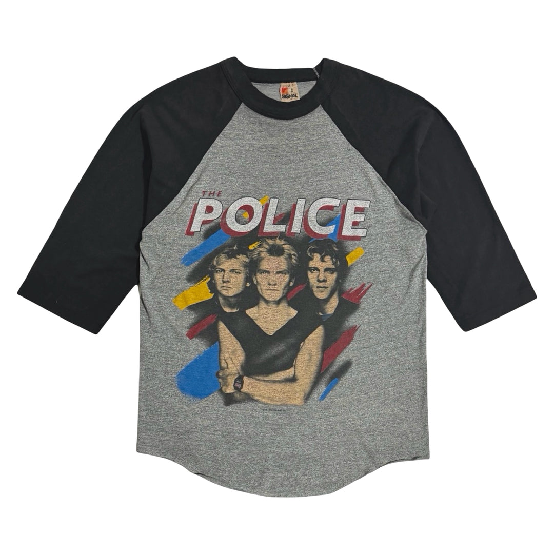 1980’S The Police Synchronicity 1983-1984 NORTH AMERICAN Tour MADE IN USA FADED BLACK &amp; GRAY Raglan 3/4 SLEEVE Baseball T-SHIRT X-LARGE⁠
