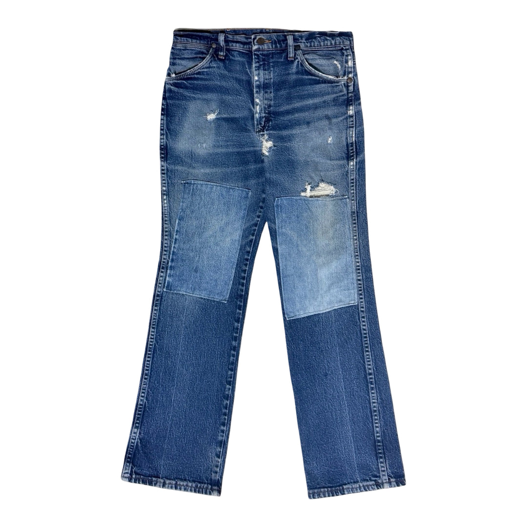 2000’S WRANGLER 937 FADED &amp; REPAIRED HIGH WAISTED SLIM FIT BOOTCUT DENIM JEANS 34 X 30