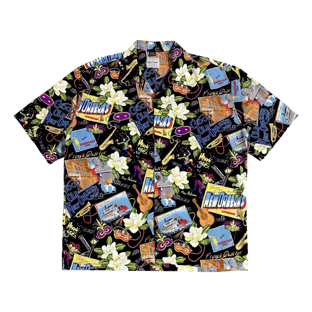 1990’S NEW ORLEANS PRINTED CAMP COLLAR S/S B.D. SHIRT XXL