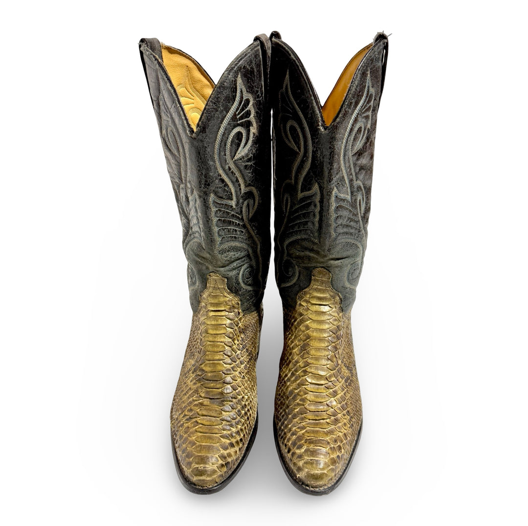 1980’S TEXAS MADE IN USA PYTHON LEATHER COWBOY BOOTS 9.5