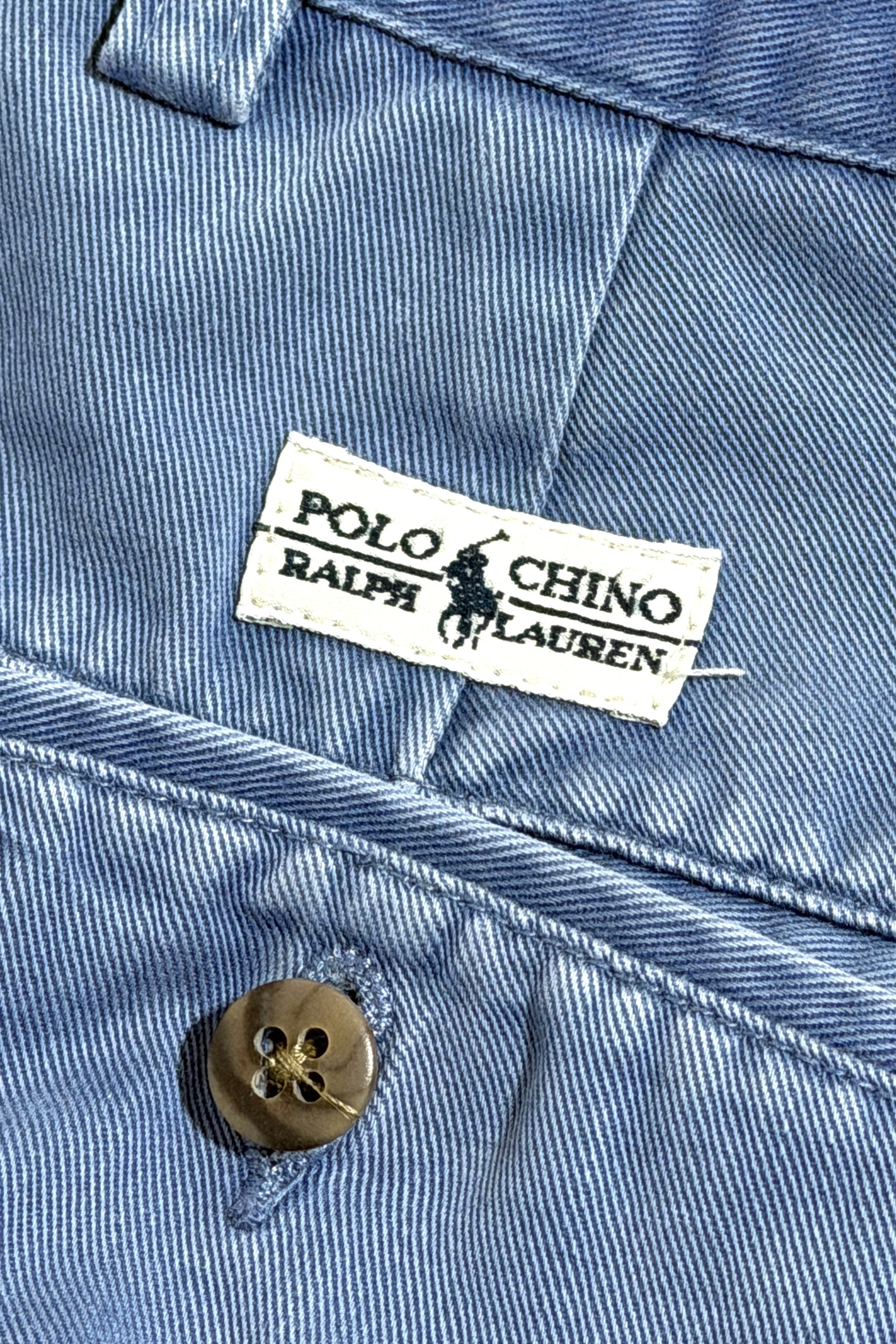 1990'S POLO RALPH LAUREN SUN PLEATED FADED BLUE TWILL CHINO 8.5