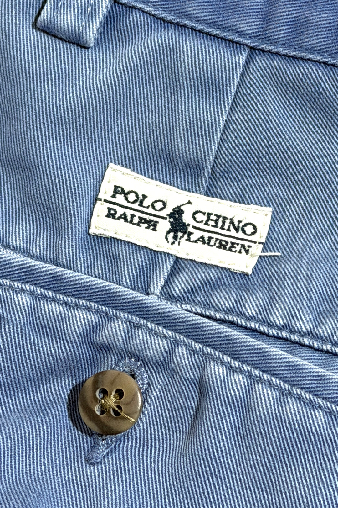 1990’S POLO RALPH LAUREN SUN PLEATED FADED BLUE TWILL CHINO 8.5” SHORTS 36