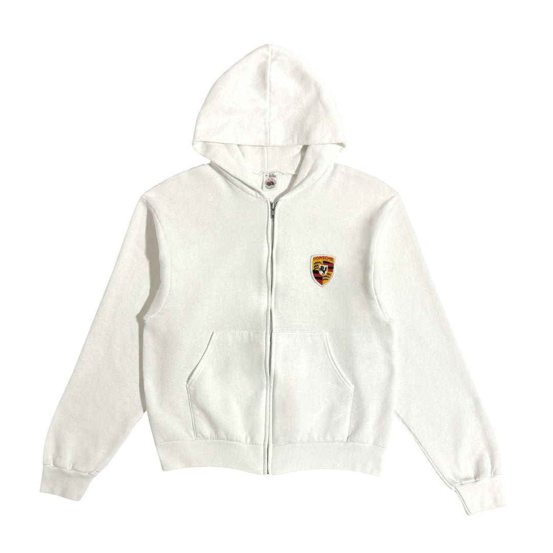 1980’S PORSCHE MADE IN USA BRUSHED FLEECE HOODED ZIP SWEATER MEDIUM