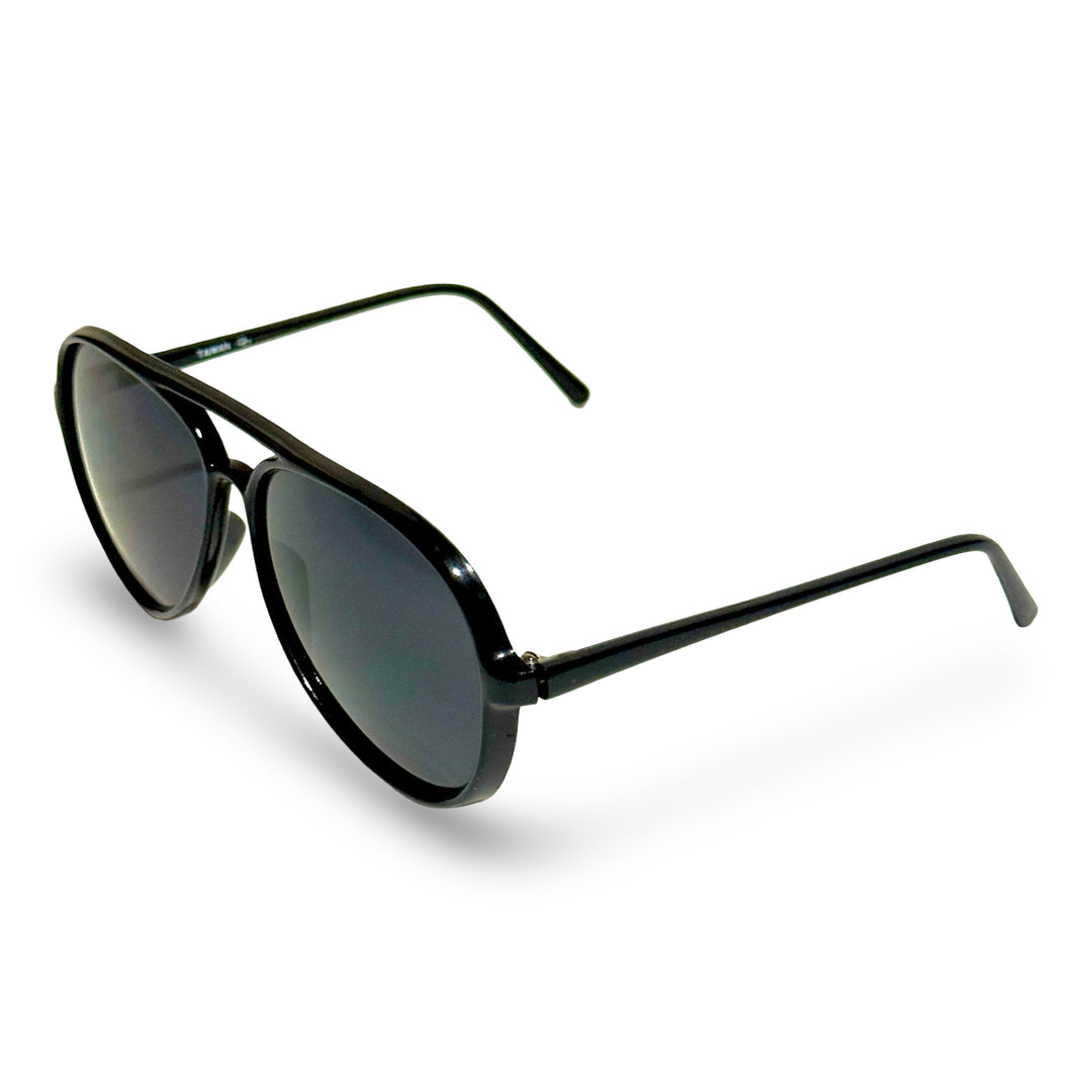 1970’S ROCKSTAR BLACK ACETATE FRAME SMOKE LENSE AVIATOR SUNGLASSES