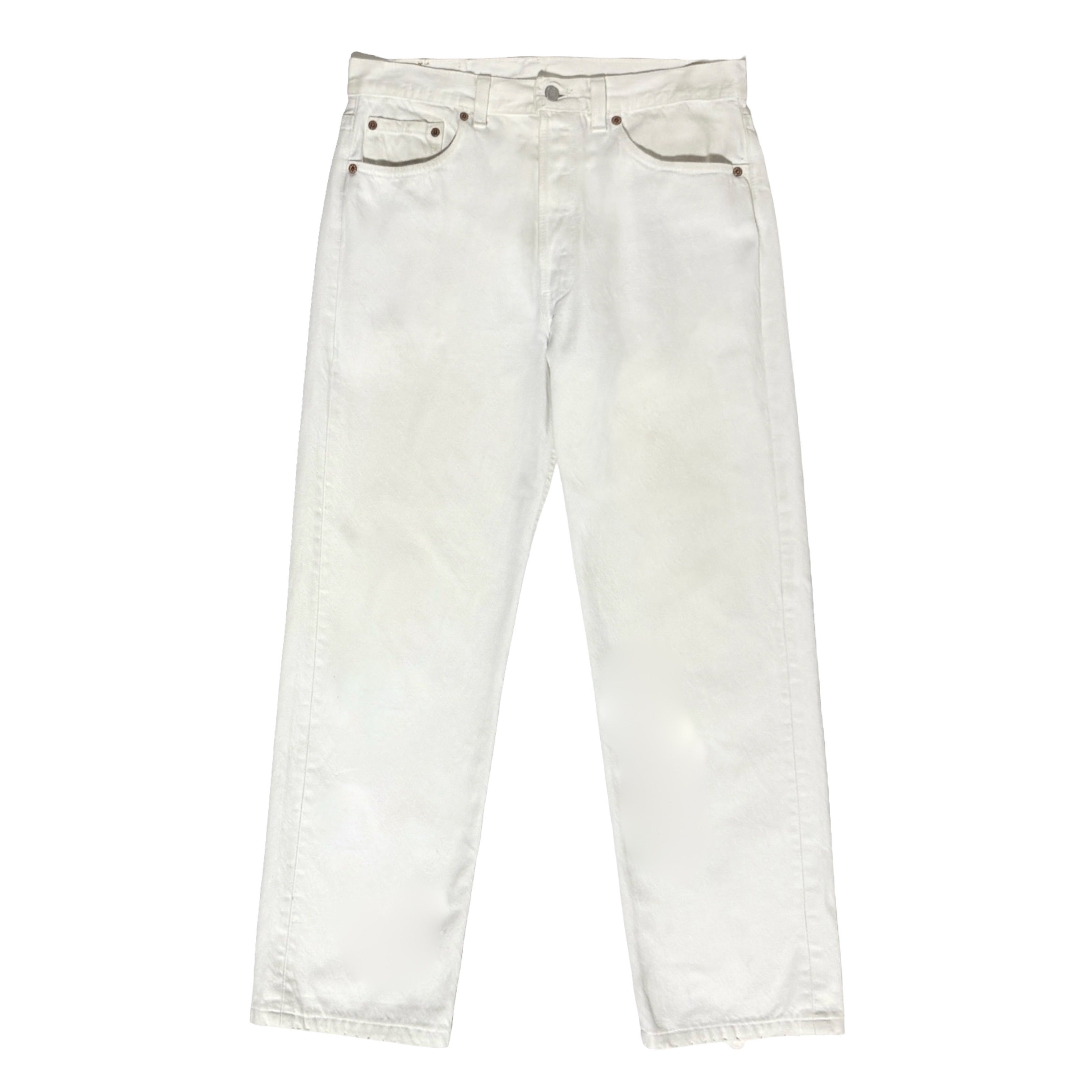 1980'S LEVI'S 501 MADE IN USA THRASHED WHITE DENIM JEANS 30 X 28