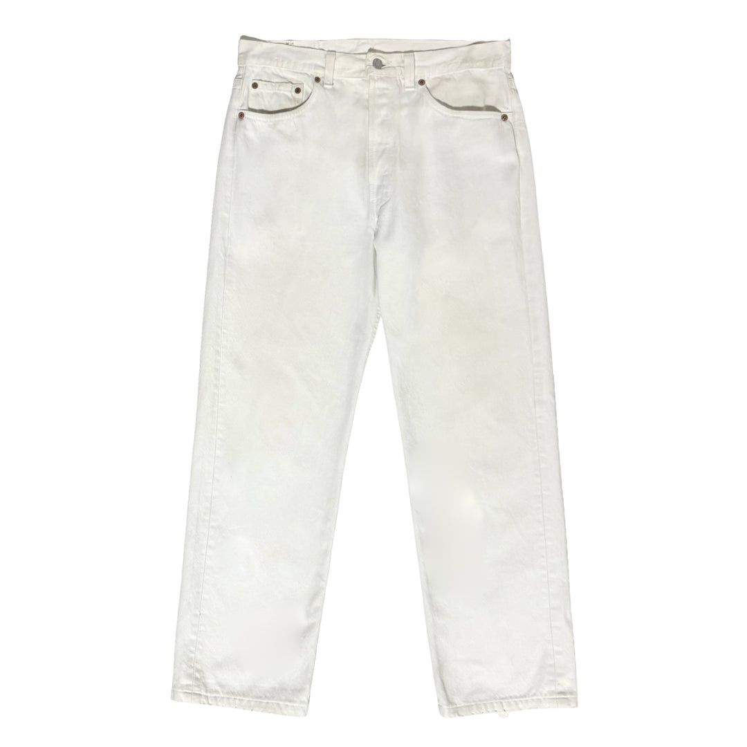 1980’S LEVI’S 501 MADE IN USA THRASHED WHITE DENIM JEANS 30 X 28