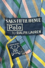 Load image into Gallery viewer, 1970’S POLO RALPH LAUREN FOR SAKS FIFTH AVENUE MADE IN USA GRAY CANDY STRIPED SILK HANDMADE NECK TIE
