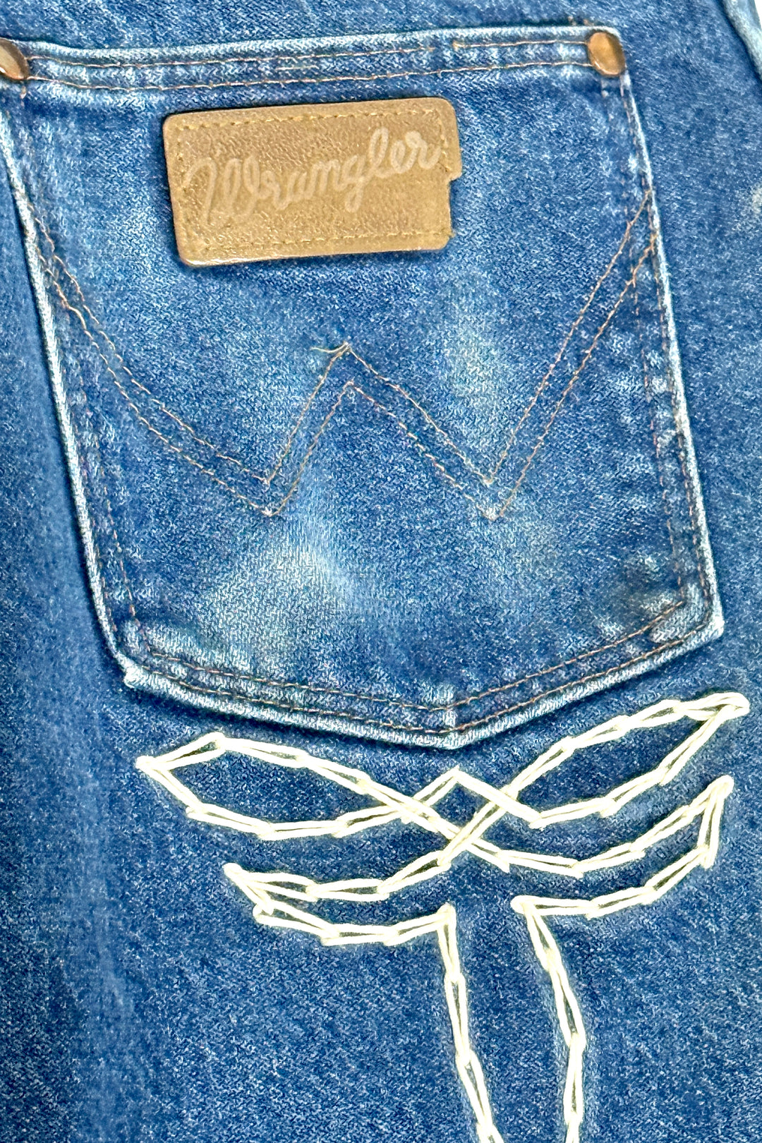 MASK X WRANGLER COWBOY CUT WESTERN HAND CHAINSTITCHED DENIM JEANS 30 X 32