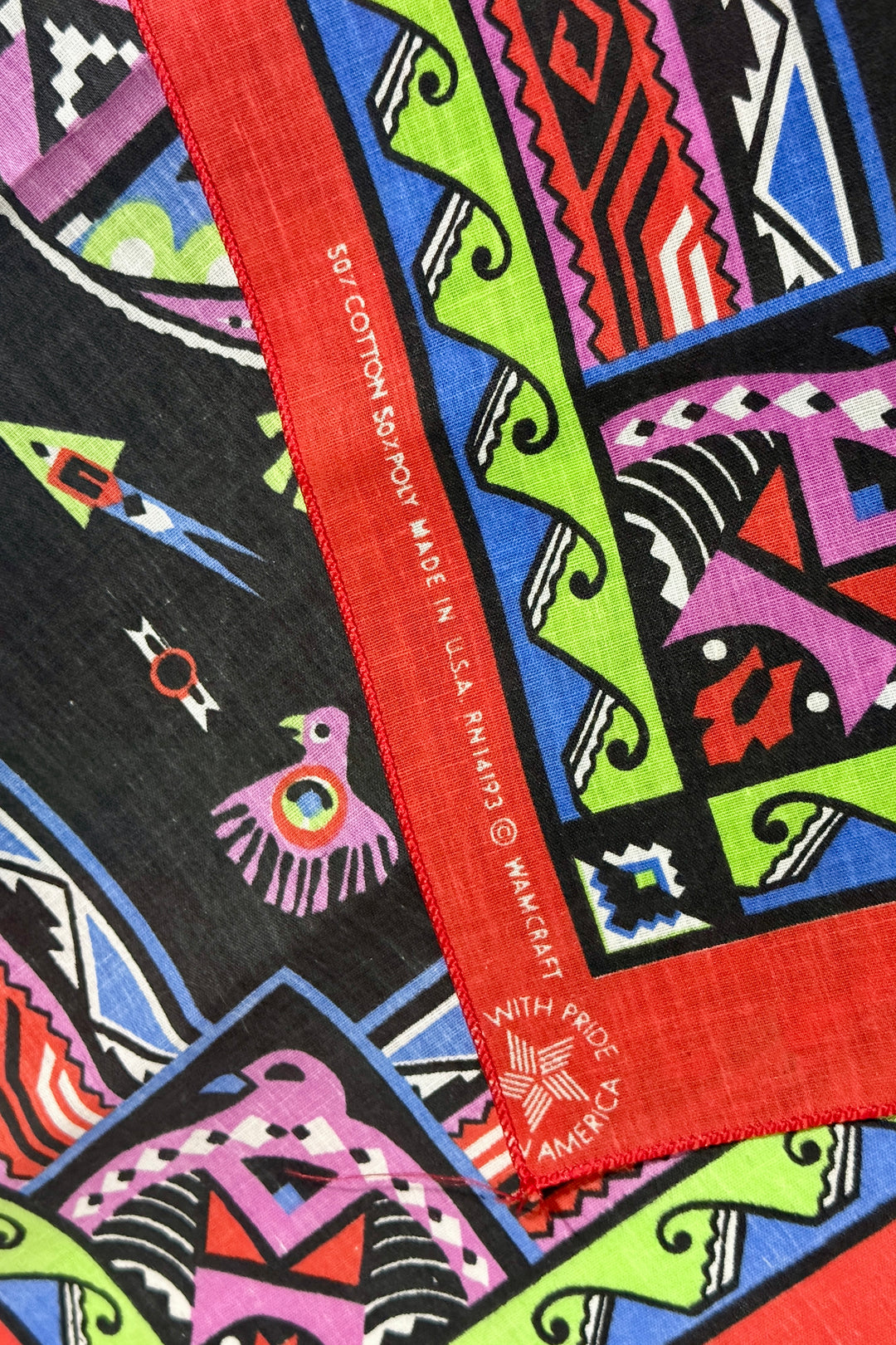 1990’S WAMCRAFT MADE IN USA SOUTHWESTERN PRINT SELVEDGE BANDANA