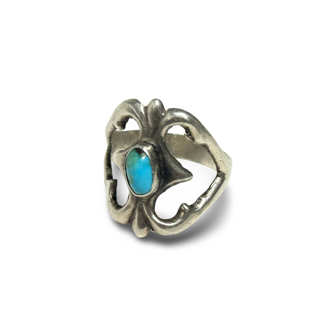 1960’S .925 NAVAJO SAND CASTED STERLING SILVER & TURQUOISE RING 9