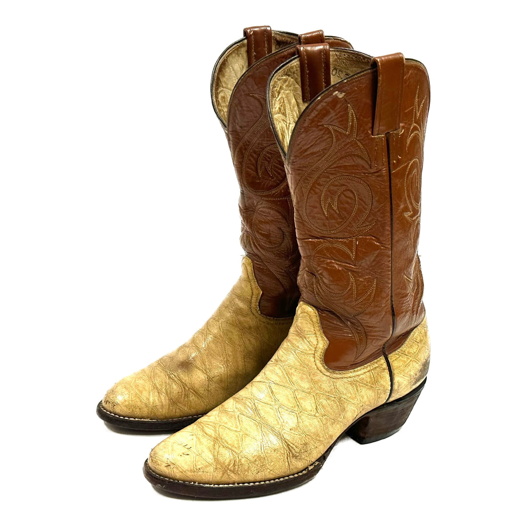 1990’S COYOTE BOOTS EMBROIDERED EMBOSSED TAN COWBOY BOOTS 9