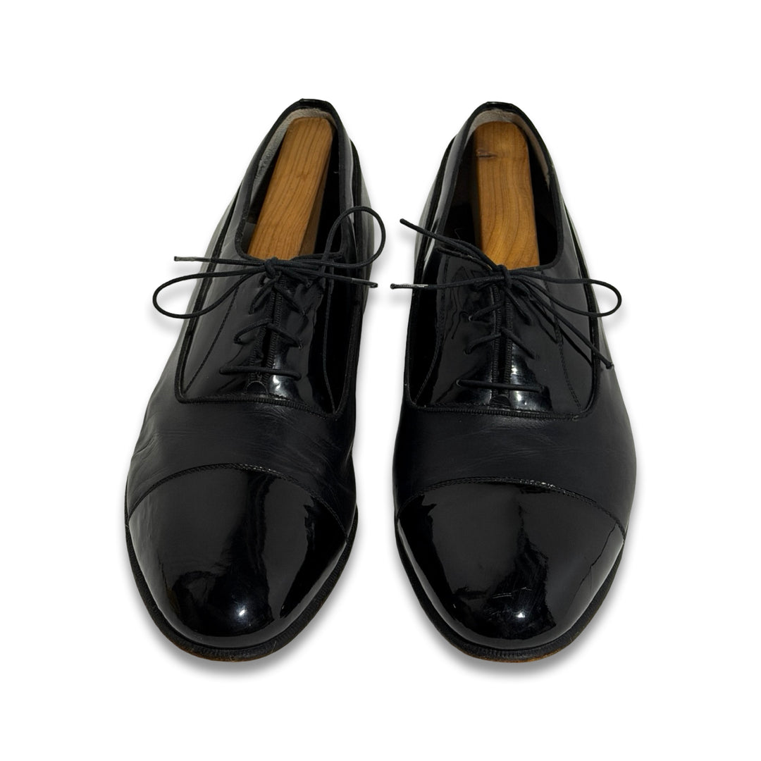 1970’S SALVATORE FERRAGAMO FIRENZE MADE IN ITALY PATENT LEATHER CONTRAST TUXEDO SHOES 11