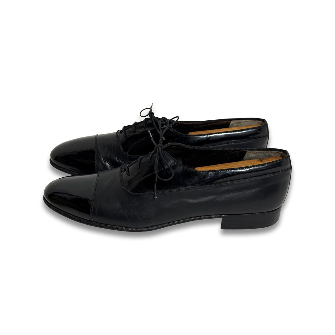 1970’S SALVATORE FERRAGAMO FIRENZE MADE IN ITALY PATENT LEATHER CONTRAST TUXEDO SHOES 11