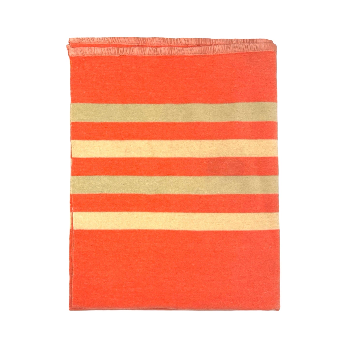 1960’S STRIPED ORANGE SHERBERT MADE IN USA WOOL 62” X 56” BLANKET