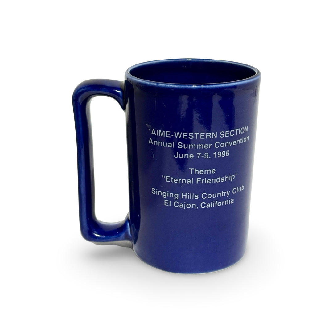 1990’S BURDEN CHINA MADE IN USA IRON & STEEL SOCIETY BLUE GLAZED CERAMIC COFFEE MUG