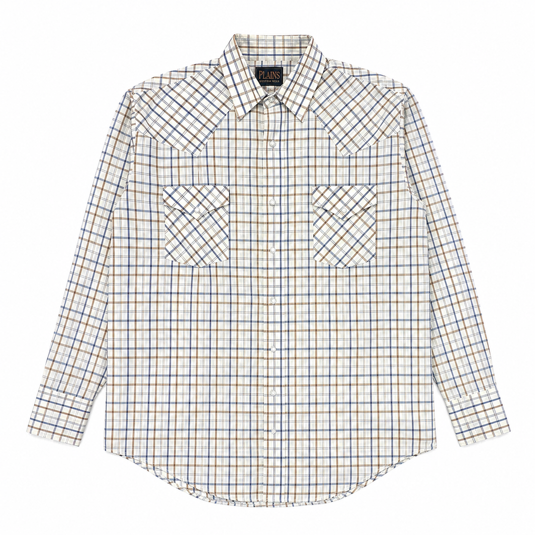 1990’S PLAINS WESTERN WEAR CHECK PEARL SNAP L/S B.D. SHIRT LARGE